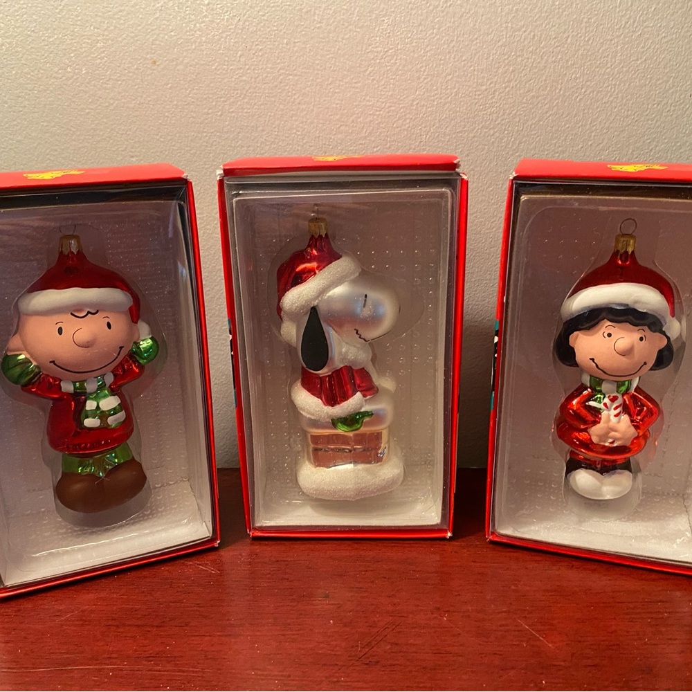 3 Kurt Adler Peanuts Charlie Brown Snoopy Lucy Glass Ornaments